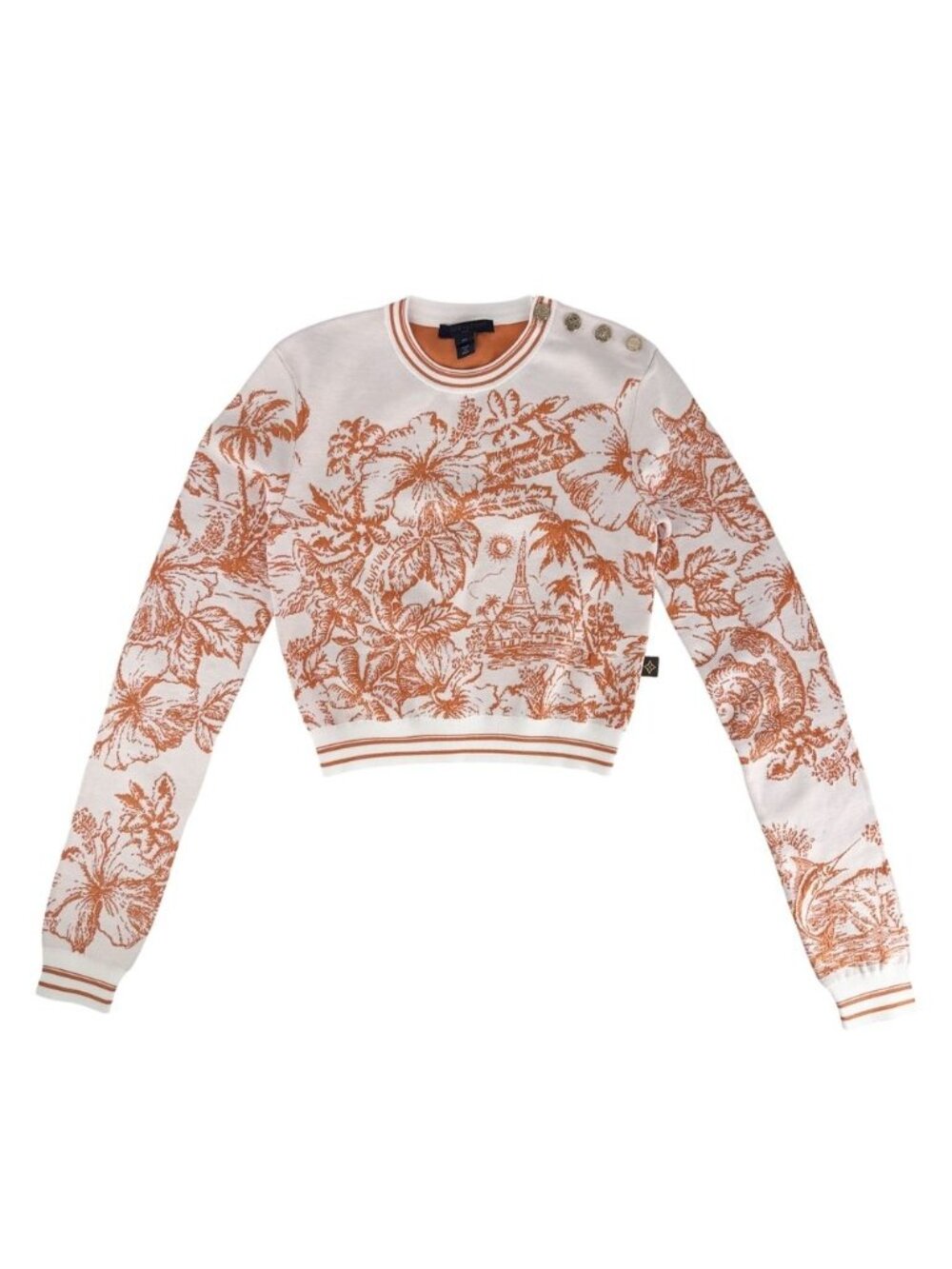 Louis Vuitton Knit Tropical Floral Cropped Orange White Cotton Silk XS
